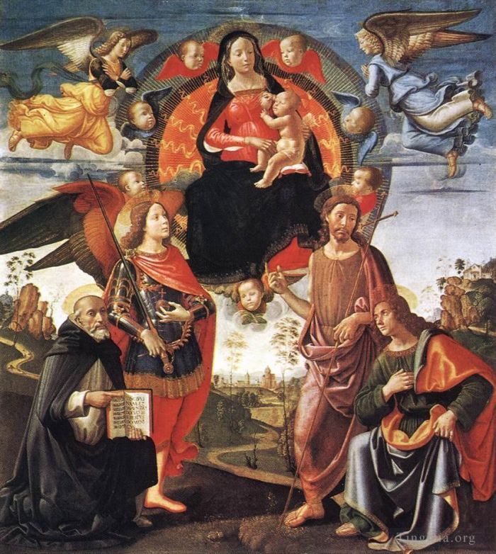 Domenico Ghirlandaio Peinture à l'huile - Madone en gloire avec les saints