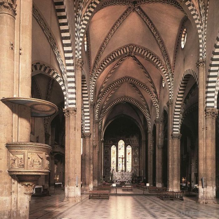 Domenico Ghirlandaio Types de peintures - Vue le long de la nef jusqu'à la chapelle