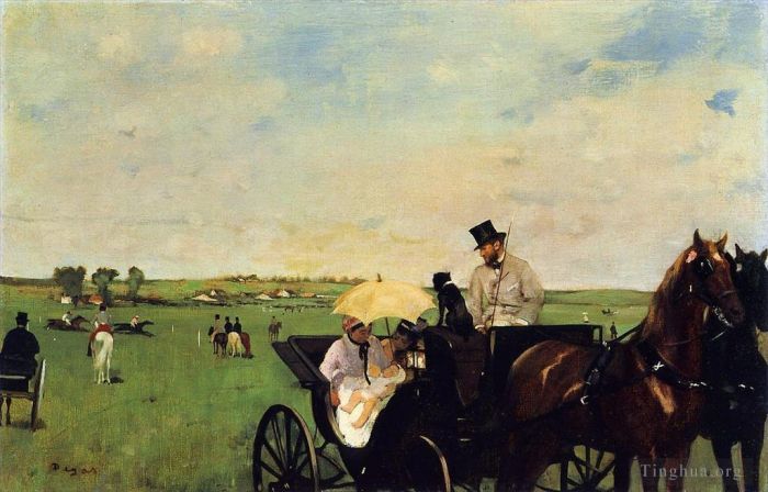 Edgar Degas Peinture à l'huile - Une calèche aux courses