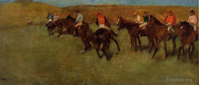 Edgar Degas Peinture à l'huile - Aux courses avant le départ