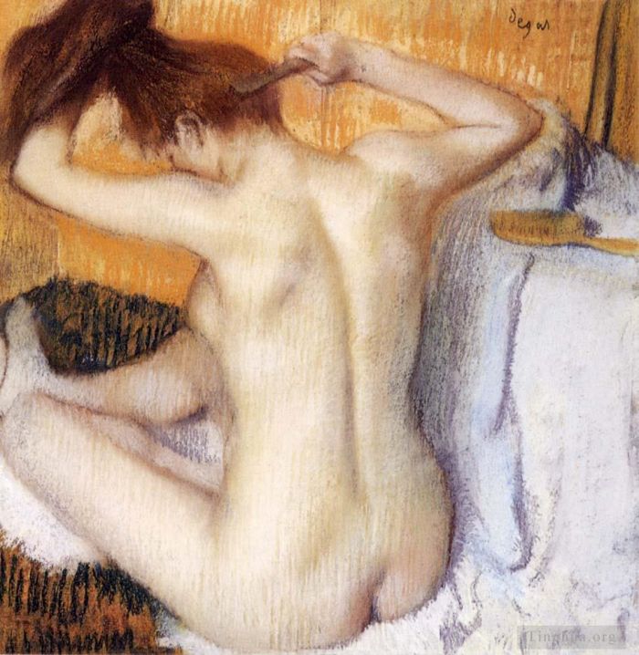Edgar Degas Types de peintures - Femme se peignant les cheveux