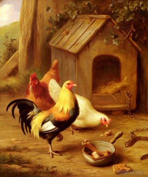 Edgar Hunt œuvres - Alimentation des poulets