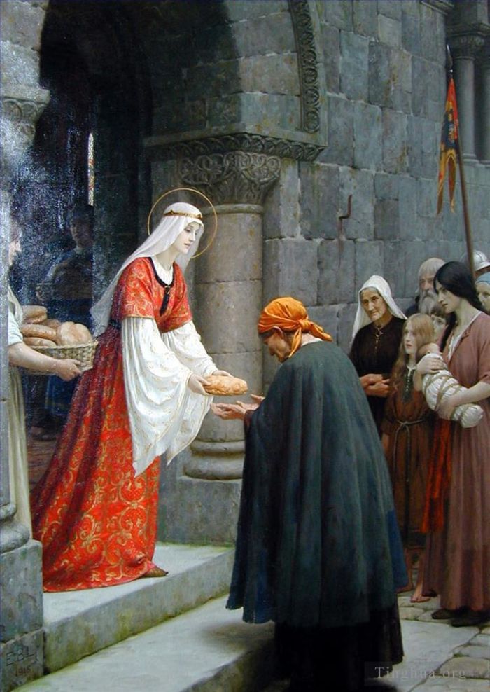 Edmund Leighton Peinture à l'huile - Charité de Sainte Elisabeth de Hongrie