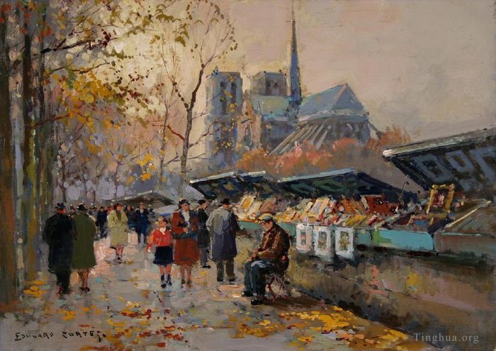 Édouard-Léon Cortès Peinture à l'huile - Librairies le long de la seine