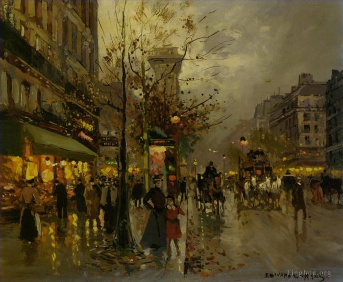 Édouard-Léon Cortès Peinture à l'huile - Boulevard à Paris