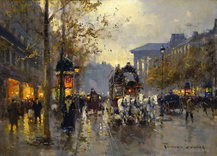 Édouard-Léon Cortès Peinture à l'huile - Boulevard de la Madeleine