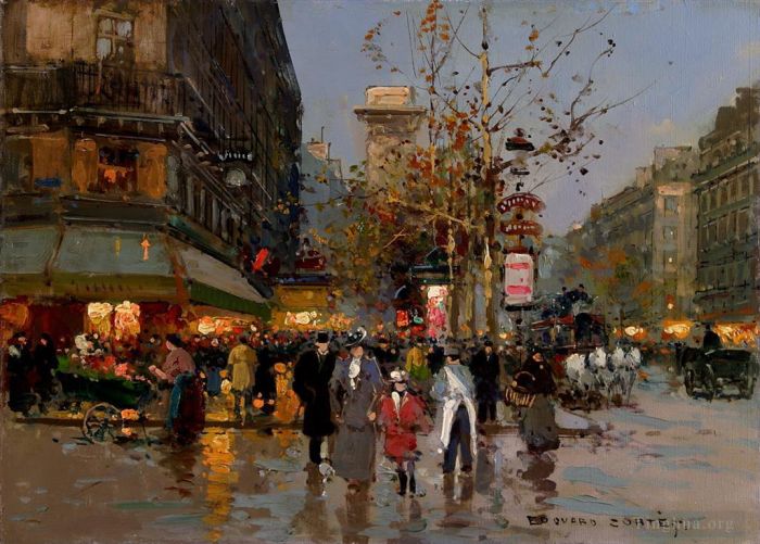 Édouard-Léon Cortès Peinture à l'huile - Boulevard et la porte Saint-Denis
