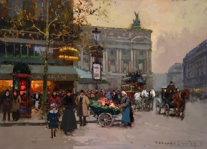Édouard-Léon Cortès Peinture à l'huile - Café de la paix paris 2