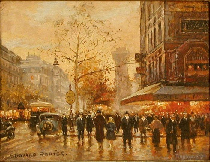 Édouard-Léon Cortès Peinture à l'huile - Café de la paix paris
