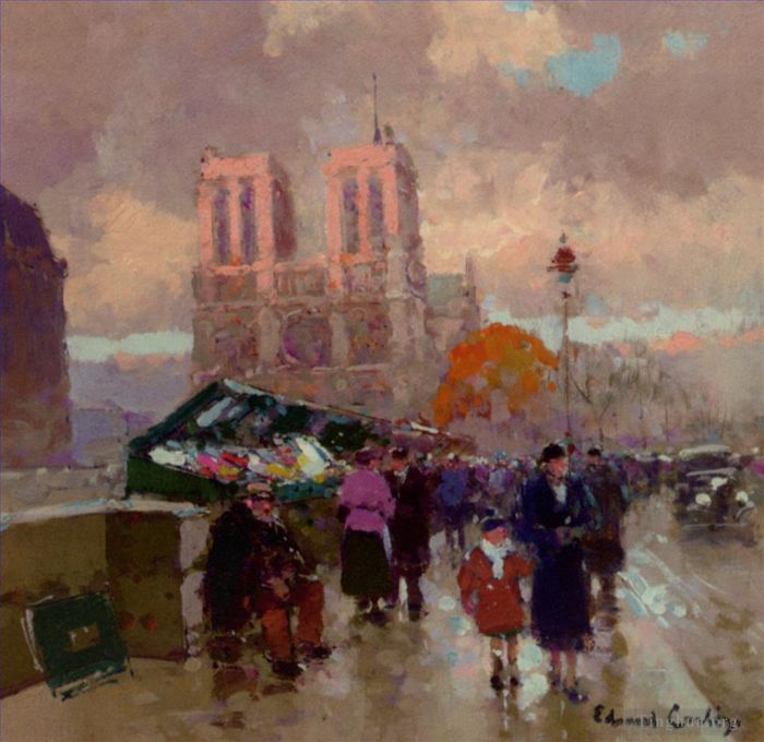 Édouard-Léon Cortès Peinture à l'huile - Effet du soleil sur Notre-Dame