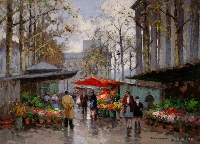 Édouard-Léon Cortès Peinture à l'huile - Marché aux fleurs à la madeleine 5
