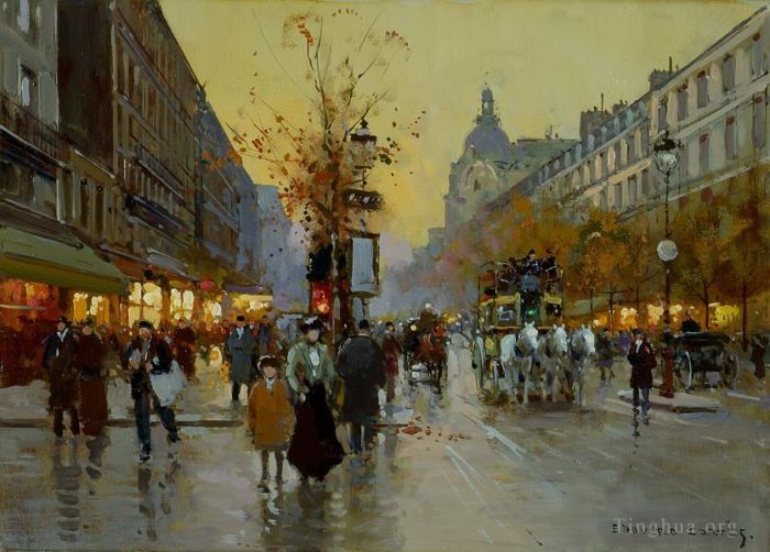 Édouard-Léon Cortès Peinture à l'huile - Les grands boulevards 1