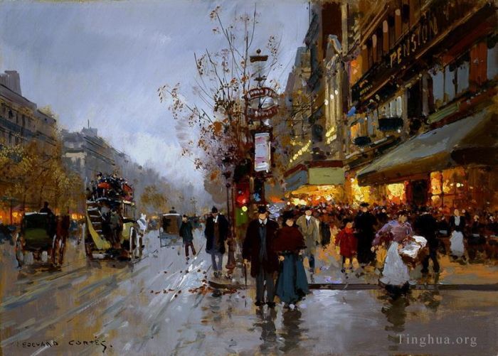 Édouard-Léon Cortès Peinture à l'huile - Les grands boulevards 2