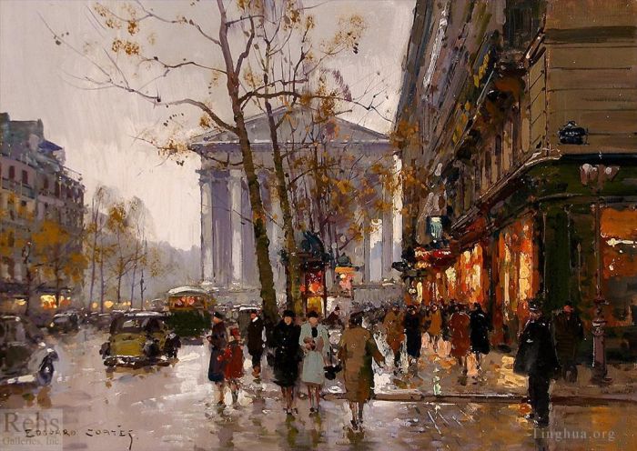 Édouard-Léon Cortès Peinture à l'huile - Madeleine et rue royale paris