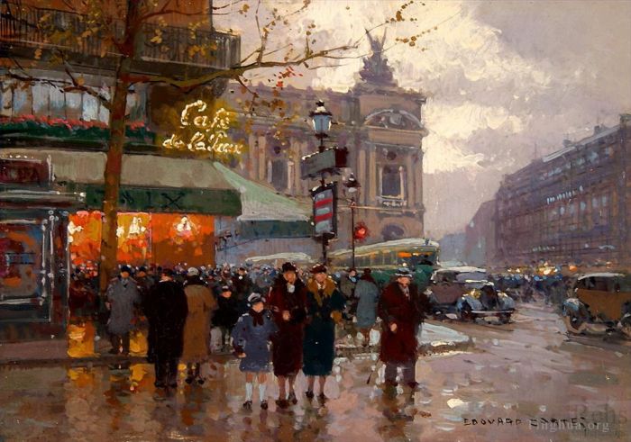 Édouard-Léon Cortès Peinture à l'huile - Opéra et le café de la paix