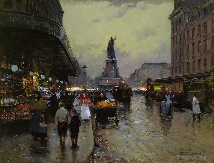 Édouard-Léon Cortès Peinture à l'huile - Place de la république 3