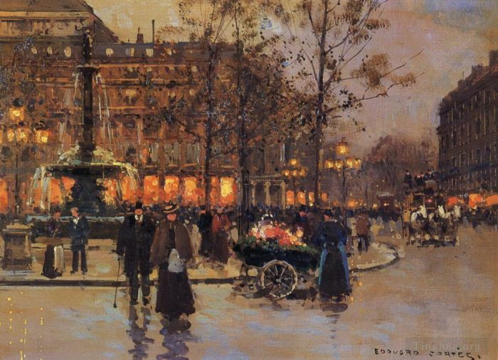 Édouard-Léon Cortès Peinture à l'huile - Place du theatre de la comedie francaise