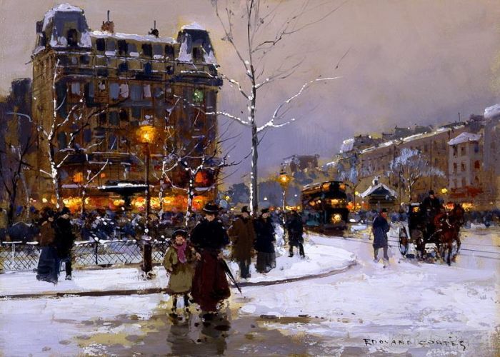 Édouard-Léon Cortès Peinture à l'huile - Place Pigalle hiver