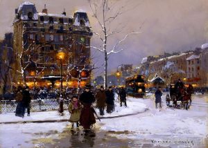 Édouard-Léon Cortès œuvres - Place Pigalle hiver