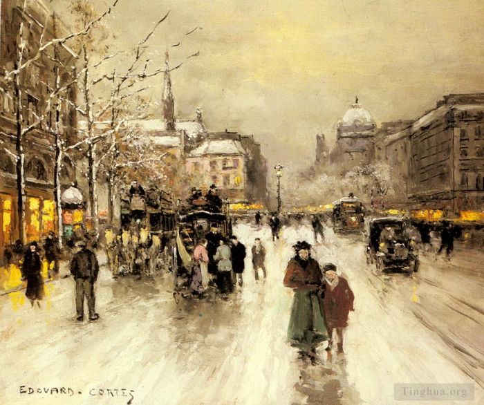 Édouard-Léon Cortès Peinture à l'huile - Place Saint Michel Noël