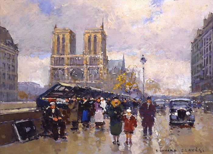 Édouard-Léon Cortès Peinture à l'huile - Place Saint Michel Notre Dame 3
