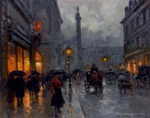 Édouard-Léon Cortès œuvres - Place vendome in rain