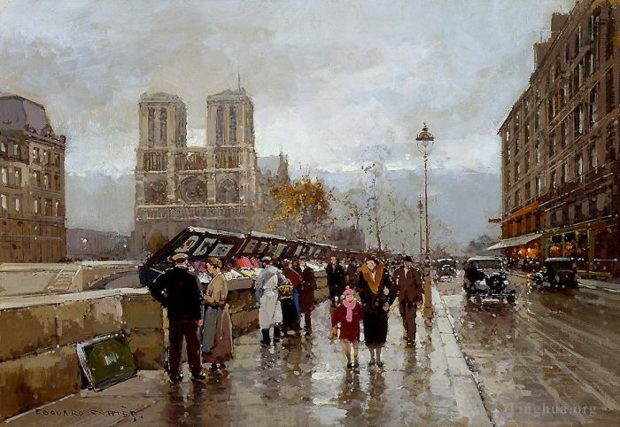 Édouard-Léon Cortès Peinture à l'huile - Quai Saint Michel