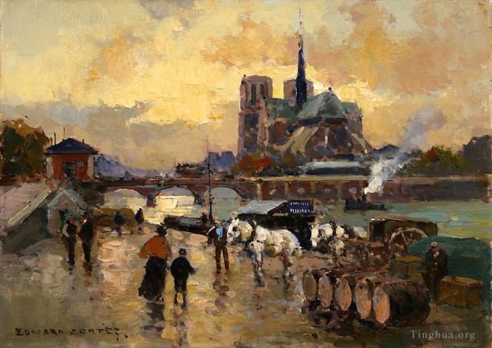 Édouard-Léon Cortès Peinture à l'huile - Tournelles dock