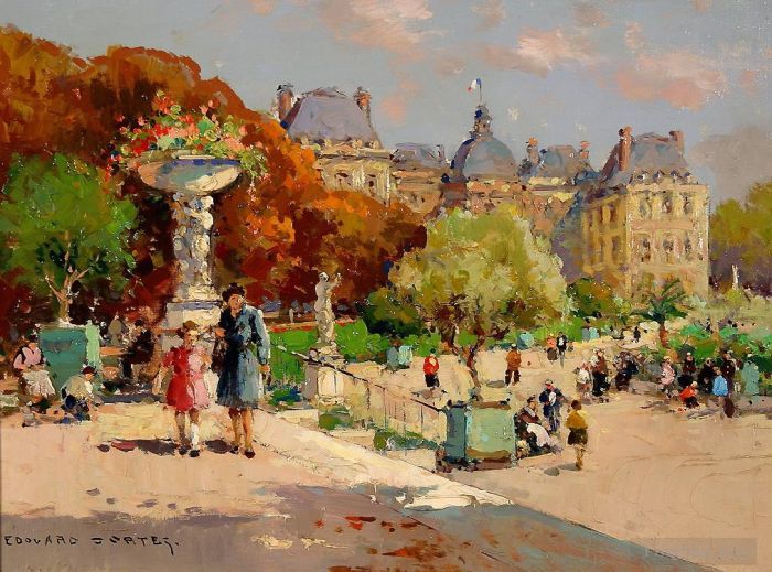 Édouard-Léon Cortès Peinture à l'huile - Jardin des Tuileries 1