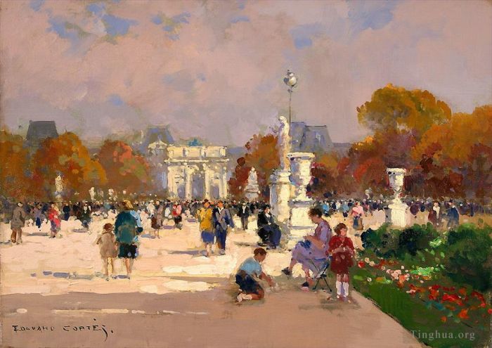 Édouard-Léon Cortès Peinture à l'huile - Jardin des Tuileries