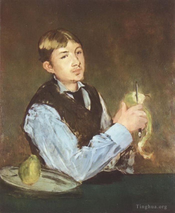 Édouard Manet Peinture à l'huile - Un jeune homme épluche une poire