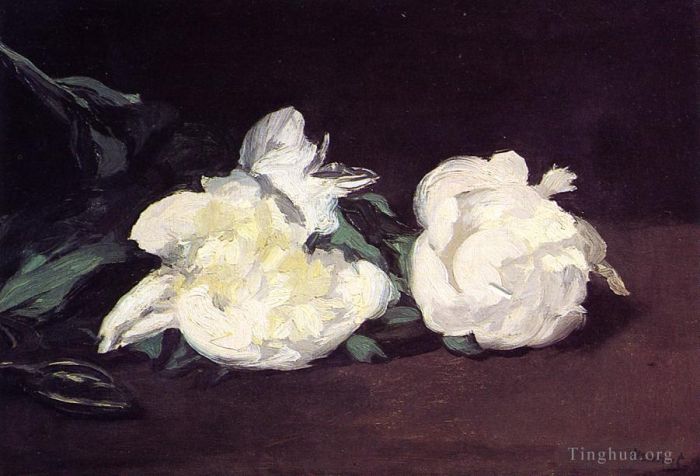 Édouard Manet Peinture à l'huile - Branche De Pivoines Blanches Au Sécateur Fleur Impressionnisme Edouard Manet