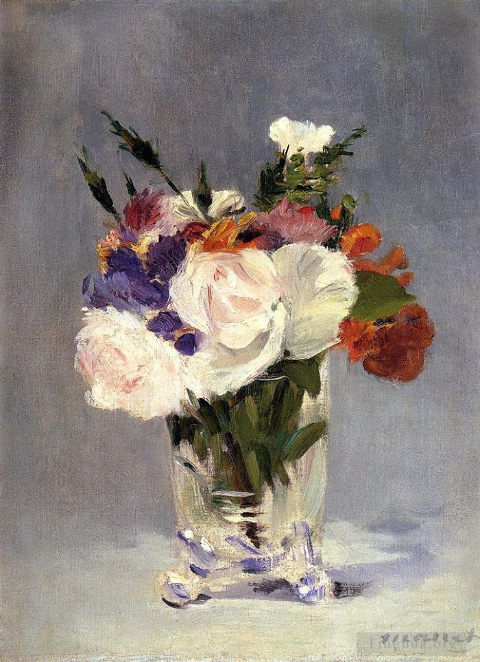 Édouard Manet Peinture à l'huile - Fleurs dans un vase en cristal