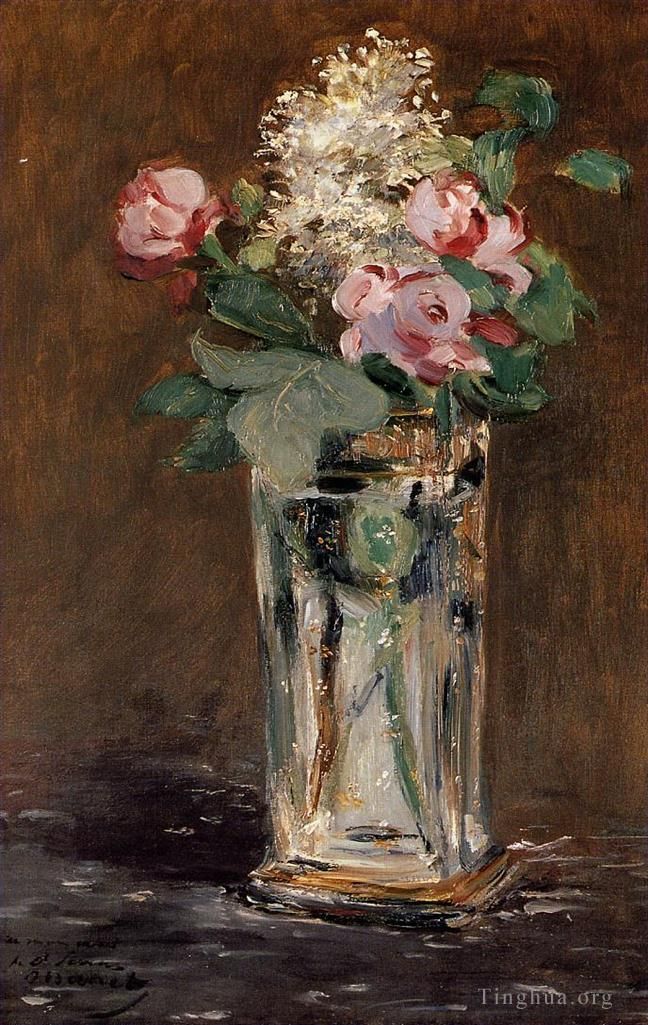 Édouard Manet Peinture à l'huile - Fleurs dans un vase en cristal fleur Impressionnisme Edouard Manet