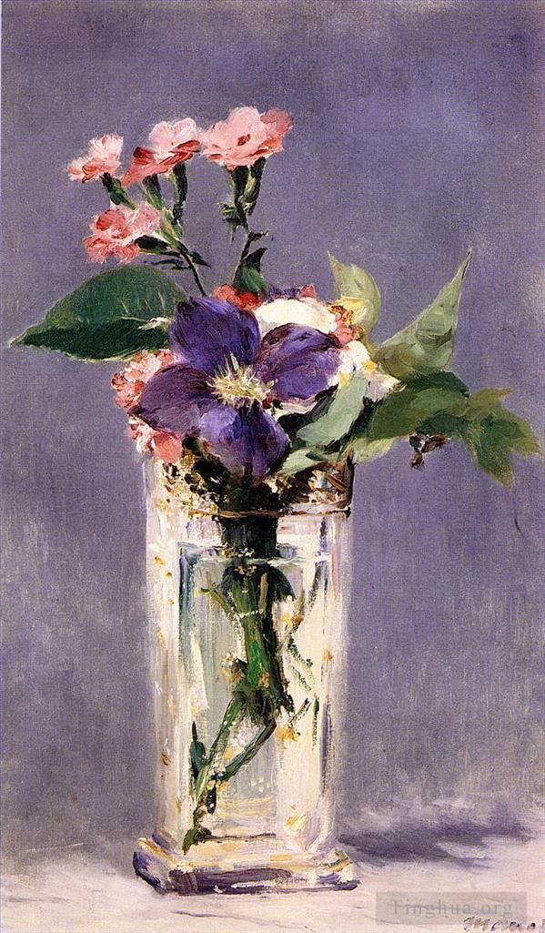 Édouard Manet Peinture à l'huile - Oeillets et clématite dans un vase de cristal