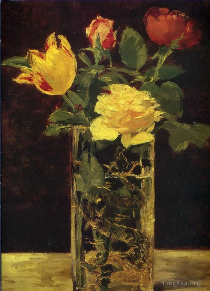 Édouard Manet Peinture à l'huile - Rose et tulipe