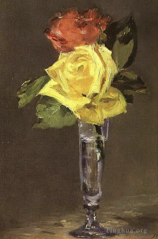 Édouard Manet Peinture à l'huile - Roses dans une coupe de champagne