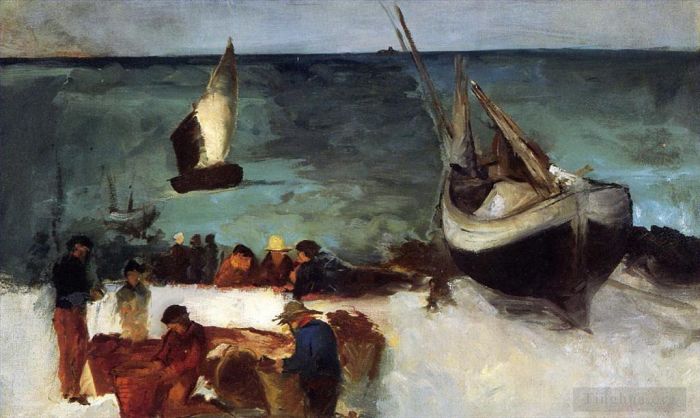 Édouard Manet Peinture à l'huile - Paysage marin à Berck Bateaux de pêche et pêcheurs