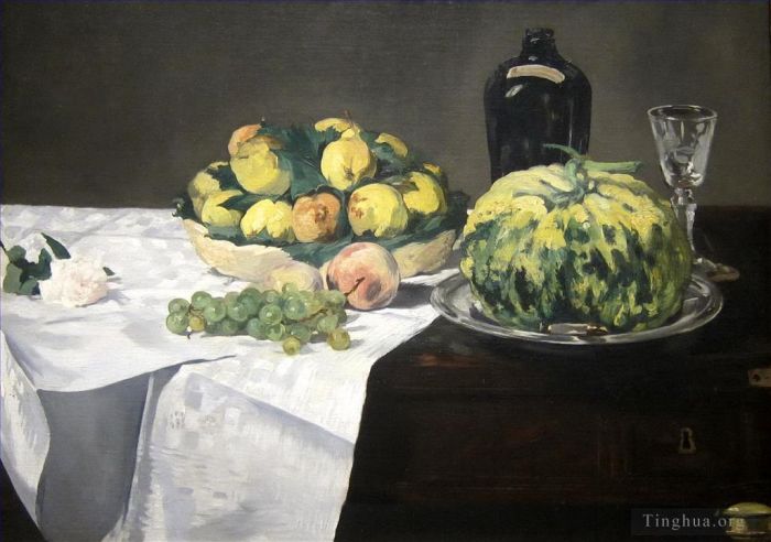 Édouard Manet Peinture à l'huile - Nature morte au melon et aux pêches