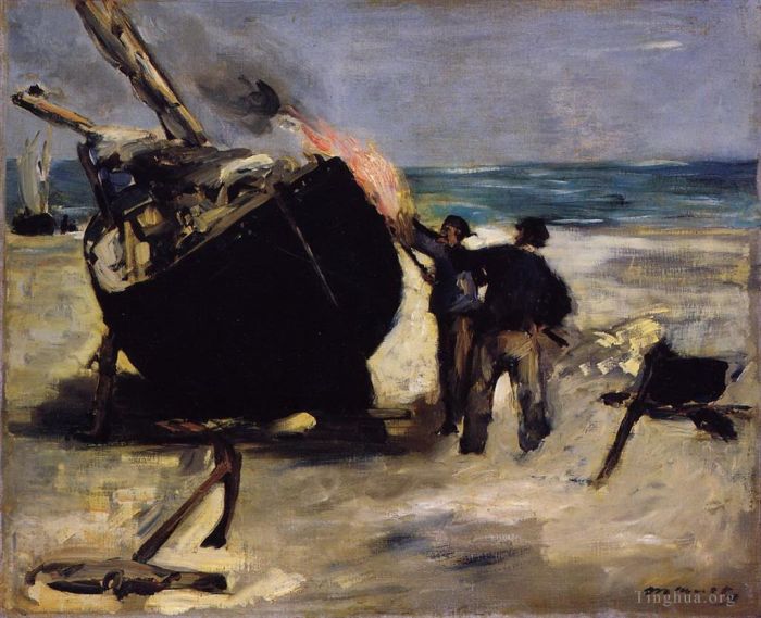 Édouard Manet Peinture à l'huile - Tarer le bateau