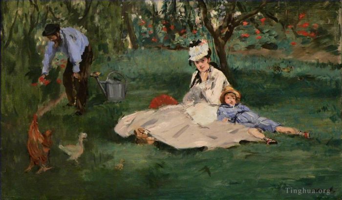 Édouard Manet Peinture à l'huile - La famille Monet dans leur jardin à Argenteuil