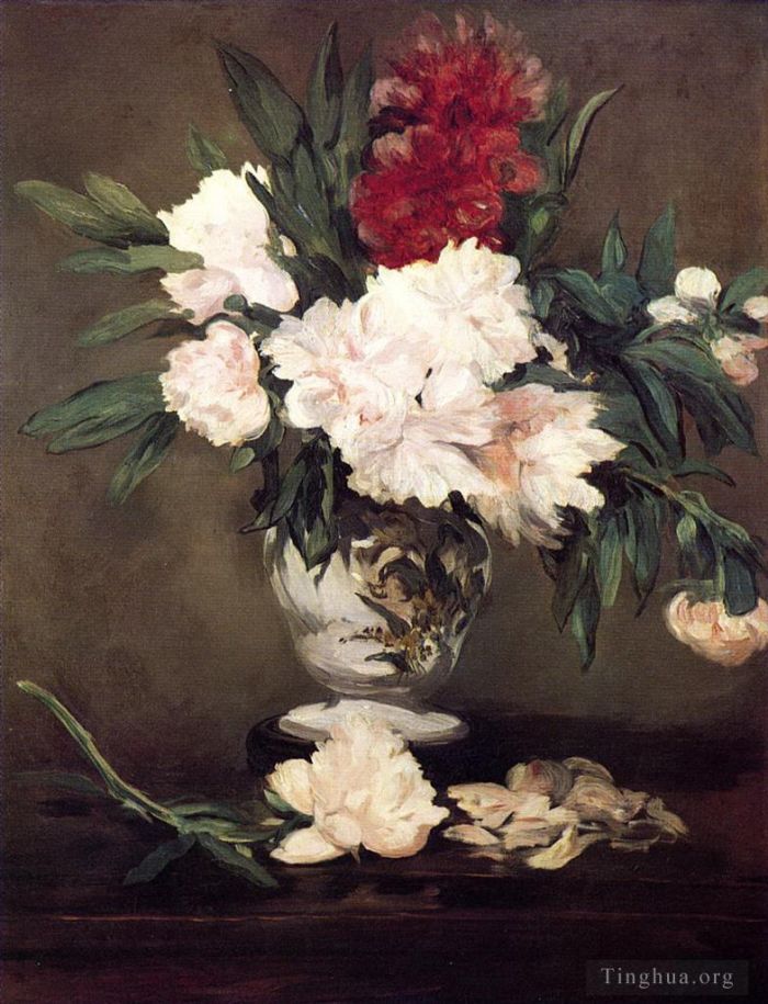 Édouard Manet Peinture à l'huile - Vase de Pivoines sur Petit Piédestal