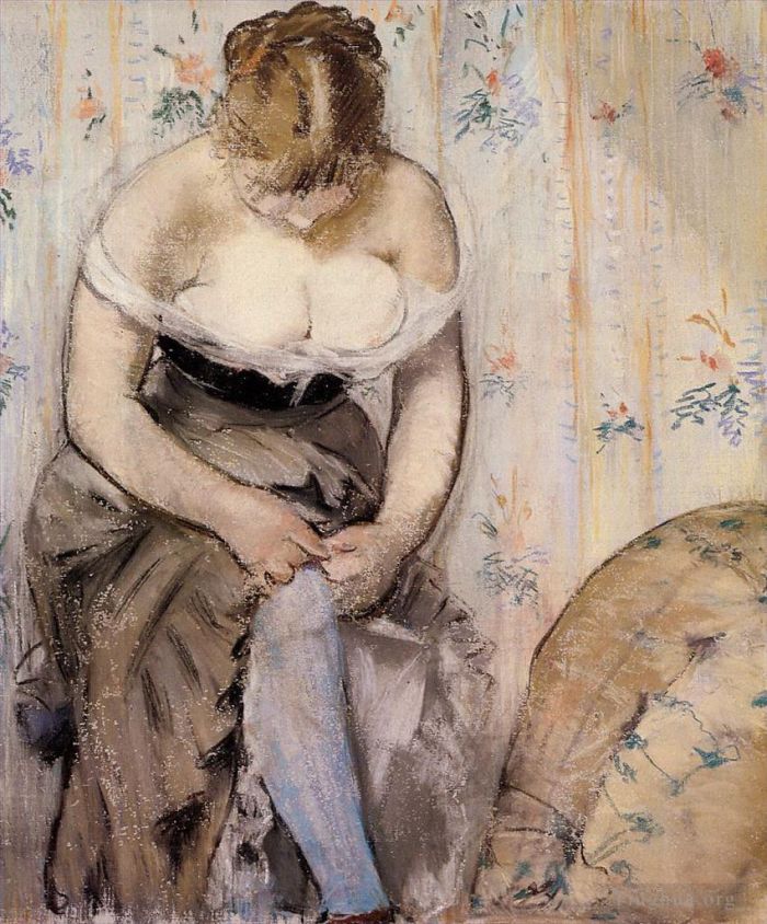 Édouard Manet Peinture à l'huile - Femme attachant sa jarretière