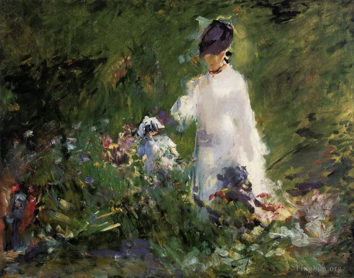 Édouard Manet Peinture à l'huile - Jeune femme parmi les fleurs