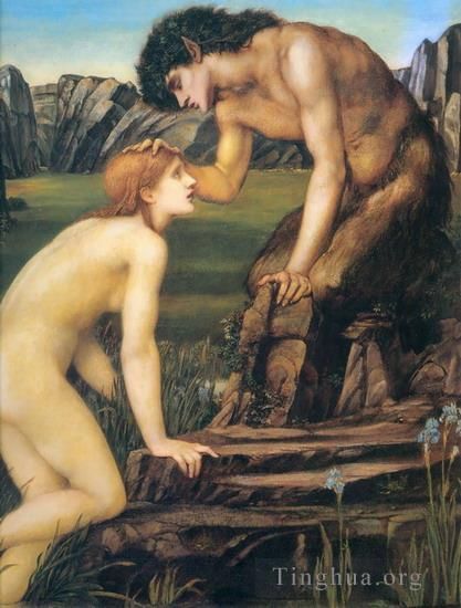 Edward Burne-Jones Peinture à l'huile - Psyché et Pan