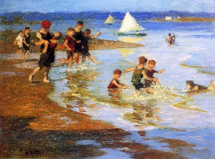 Edward Henry Potthast Peinture à l'huile - Enfants jouant sur la plage