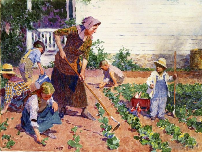 Edward Henry Potthast Peinture à l'huile - Dans le jardin