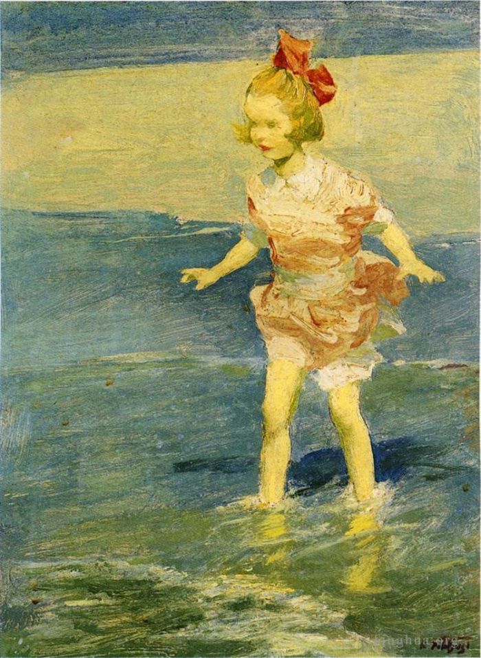Edward Henry Potthast Peinture à l'huile - Dans les vagues