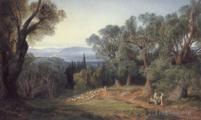 Edward Lear Peinture à l'huile - Corfou et les montagnes albanaises 2