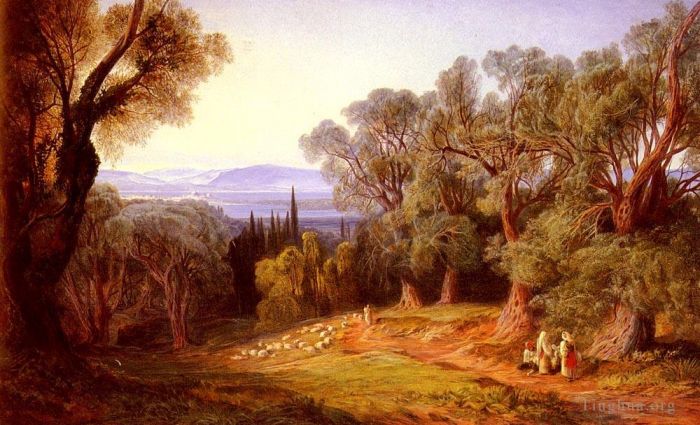 Edward Lear Peinture à l'huile - Corfou et les montagnes albanaises